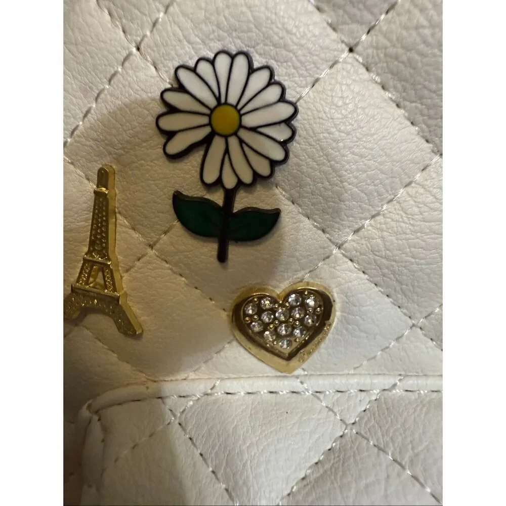 UnderOneSky Women's Quilted Heart & Flower Charm Mini Backpack White Small